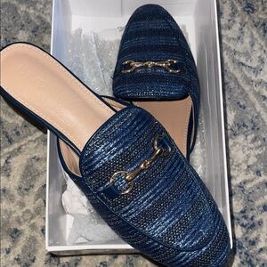 Elegant Blue Mules with Gold Detail